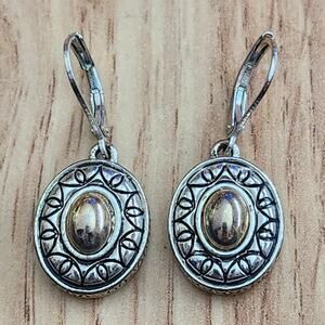 Napier Oval Leverback Earrings Silver Tone Gold Cabochon 1.5 In Boho Vintage